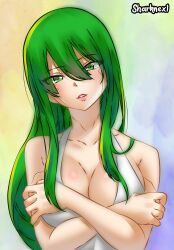 1girls alternate_version_available big_breasts edens_zero green_eyes green_hair long_hair looking_at_viewer sharknex sole_female solo tagme upper_body witch_regret