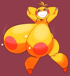 1girls animatronic big_breasts blush breasts breasts_bigger_than_head chicken enormous_breasts five_nights_at_freddy's five_nights_at_freddy's_2 flowuhflowuh giant_breasts gigantic_breasts huge_breasts hyper_breasts large_breasts nipples robot sharp_teeth smug sweat sweaty toy_chica_(fnaf)