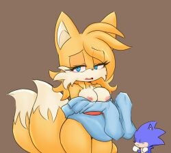 blue_fur blush breasts canine colored cute edit female fox front_view fur furry furry_breasts furry_ears furry_only furry_tail hearlesssoul hedgehog horny interspecies male mammal multi_tail orange_fur roundpeach rule_63 solo_focus sonic_(series) sonic_the_hedgehog tagme tail tails tailsko white_fur