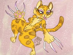 2022 anthro big_breasts breasts clawroline claws claws_out eyeliner felid female genitals kirby_(series) leopard lewdstuffstack makeup mammal markings nintendo nude pantherine pussy signature solo spots spotted_markings tongue tongue_out video_games