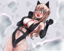 1girls ass big_ass big_breasts big_butt blush breasts busty cat_ears cat_girl catgirl edens_zero embarrassed female huge_ass huge_breasts huge_butt large_ass large_breasts lipstick rebecca_bluegarden sole_female solo standing takeshi61_(artist) thick_breasts thick_thighs thighs