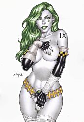 1girls android aphrodite_ix big_breasts carlos_braga carlosbragaart80 covering_breasts covering_crotch female green_hair image_comics long_hair nude robot_girl smile solo tagme top_cow