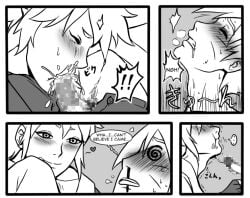 2boys aged_up blowjob blush boruto:_naruto_next_generations clenched_teeth climax dialogue dizzy dizzy_eyes fellatio gay male male/male male_only male_with_male mitsuki_(naruto) monochrome multiple_boys naruto naruto_(series) older oral speech_bubble story swallowing swallowing_cum talking text uzumaki_boruto yaoi