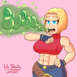 abs blonde_hair blue_eyes blue_mary burp burp_cloud burp_fetish burping crop_top fatal_fury gas king_of_fighters muscular_female short_hair snk un_shoto