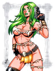 aphrodite_ix big_breasts female garrett_blair gb2k green_hair green_lipstick gun image_comics long_hair ripped_clothing tagme top_cow underboob