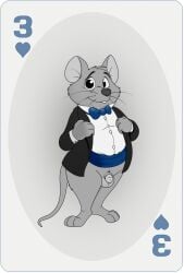 anthro bernard_(the_rescuers) blue_eyes bowtie disney furry male_only mouse neenya partially_colored penis playing_card small_penis suit tail testicles the_rescuers three_of_hearts transparent_background whiskers