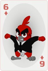 1boy angry_birds anthro avian balls beak bottomless card columbia_pictures flaccid flaccid_penis fur furry furry_only gay male male_only neenya partially_colored penis playing_card red_(angry_birds) red_eyes red_feathers rovio rovio_animation rovio_entertainment sega sheathed six_of_diamonds small_penis solo sony suit the_angry_birds_movie transparent_background