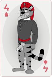 anthro bottomless feline first_porn_of_franchise four_of_spades furry indian male neenya partially_colored penis playing_card red_eyes sandokan_(1992) solo striped_fur tiger transparent_background whiskers