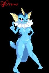 animated anthro black_eyes blue_body blue_skin gortros looking_at_viewer no_outlines pixel_art pokémon_(species) pokemon pokemon_(species) sassy tail tailwag vaporeon wagging_tail