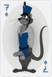 anthro at_attention erect_penis furry hat justin_(nimh) male neenya partially_colored penis playing_card rat secret_of_nimh seven_of_diamonds solo tail transparent_background whiskers