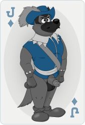 anthro bottomless canine dogtanian_and_the_three_muskehounds facial_hair furry gloves hat jack_of_diamonds male neenya partially_colored playing_card porthos shoes transparent_background