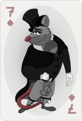 anthro artist_name character_name copyright_name disney furry gloves male male_only neenya partially_colored penis playing_card professor_ratigan rat seven_of_spades solo suit testicles the_great_mouse_detective top_hat transparent_background white_gloves