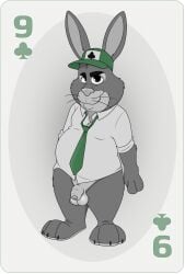 anthro baseball_cap bunny clothing dilf disney flaccid furry hat male_only necktie neenya nine_of_clubs partially_colored playing_card small_penis stu_hopps transparent_background whiskers zootopia