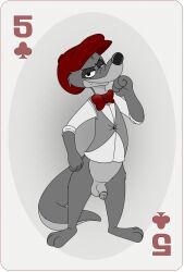 anthro bowtie disney five_of_clubs furry hat male male_only neenya penis playing_card smooth_skin solo stan_the_woozle testicles transparent_background weasel winnie_the_pooh_(franchise)