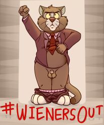 anthro boxers boxers_down brown_fur disney douglas_benson english_text feline furry hashtag male male_only necktie neenya pants_down penis small_penis solo south_park suit tail talespin testicles whiskers