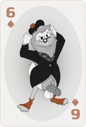 anthro avian beak beard bottomless duck ducktales flintheart_glomgold furry glasses hat neenya partially_colored playing_card six_of_spades transparent_background