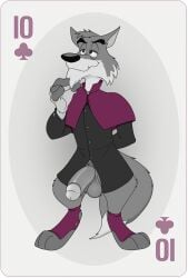 bottomless canine fagin_(saban's_adventures_of_oliver_twist) fingerless_gloves furry huge_cock male neenya partially_colored playing_card saban's_adventures_of_oliver_twist socks solo ten_of_clubs transparent_background wolf