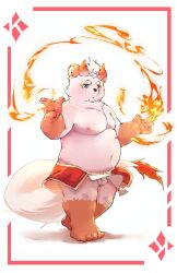 2022 anthro asian_clothing balls belly big_belly blue_eyes clothing east_asian_clothing fire fundoshi genitals hi_res humanoid_hands japanese_clothing kemono magic male mammal moobs nipples overweight overweight_male solo underwear white_clothing white_fundoshi white_underwear yimingsama young