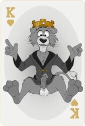 anthro crown disney erect_penis feline furry king_of_hearts_(playing_card) lion male male_only neenya open_mouth partially_colored playing_card prince_john robe robin_hood_(disney) transparent_background whiskers