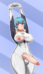 1futa areolae balls big_breasts big_penis blue_hair bodysuit breasts clothed clothing cum erection futa_only futanari horny hourglass_figure human humanoid_penis large_breasts light-skinned_futanari light_skin mostly_clothed neon_genesis_evangelion nipple_slip nipples penis plugsuit red_eyes rei_ayanami ripped_clothing short_hair solo solo_futa standing sunk118 testicles thick_thighs tight_clothing torn_clothes wardrobe_malfunction wide_hips