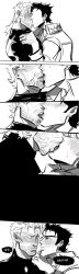 2boys beard blush brunet closed_eyes clothed comic dilf earring earrings embarrassed facial_hair flirt flirting gay gay_incest gay_kissing grandfather_and_grandson half_lidded_eyes hands hands_on_shoulders incest jacket jijimago jojo's_bizarre_adventure joseph_joestar jotaro_kujo kissing looking_at_partner magojiji muscles muscular muscular_arms muscular_male muscular_pecs old_joseph older_male open_mouth open_mouth_kiss pectoral_bulge salt_and_pepper_hair stardust_crusaders sweat sweating sweaty tongue tongue_kiss tongue_kissing turtleneck twitter_username viiolabeet white_background wrinkles yaoi younger_male