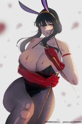 1girls assassin big_breasts black_hair blood bunny_ears bunnysuit cleavage curvy female female_only gloves large_breasts leotard milf mmmmmkun pantyhose red_eyes solo solo_female spy_x_family stiletto_(weapon) thick thick_thighs thorn_princess torn_pantyhose voluptuous weapon wide_hips yor_briar