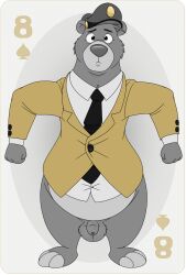 anthro baloo bear bottomless disney eight_of_spades furry hat male_only necktie neenya partially_colored penis playing_card sheathed talespin testicles transparent_background ursine