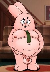 anthro bhm bunny cartoon_network dilf furry male male_only necktie necktie_only neenya nude overweight overweight_male penis pink_fur richard_watterson solo the_amazing_world_of_gumball whiskers