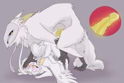 anal_sex ashes394 doggy_style furry furry_only iris_(oc) ki_(oc) male/female male_penetrating_female original original_character original_characters size_comparison size_difference sks white_fur yellow_eyes