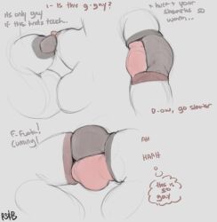 animal_genitalia animal_penis anthro anthro_on_anthro anthro_penetrated anthro_penetrating anthro_penetrating_anthro balls canid canine canine_penis docking duo english_text erection gay gay_denial genital_focus genitals hi_res knot male male/male male_penetrated male_penetrating male_penetrating_male mammal penetration penis penis_on_penis penis_tip r30b0m0 sheath sheath_penetration sheath_play simple_background text yaoi