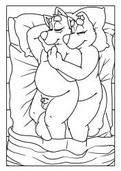 2boys anthro bandit_heeler bed bluey_(series) canine coloring_page furry gay monochrome neenya small_penis stripe_(bluey)