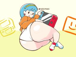 amelia_n. blue_hair hand_on_ass huge_ass huge_butt missfaves mob_face nintendo nintendo_switch panties tagme