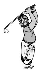 fully_clothed golf_club headband luigi male male_only mario_(series) mario_golf monochrome moustache neenya nintendo penis_out solo