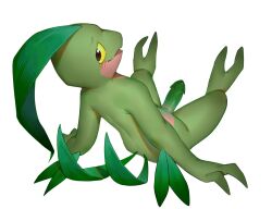 anthro arik_(artist) blush erection feral genitals green_penis grovyle hi_res looking_at_viewer looking_back male monster_mind nintendo nude open_mouth penis plant pokémon_(species) pokemon simple_background smile solo solo_male tagme video_games white_background