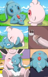 absurd_res balls blue_body blue_eyes blush bodily_fluids closed_eyes comic cum cum_from_pussy cum_in_pussy cum_in_uterus cum_inside duo female feral from_front_position genital_fluids genitals grass guildmaster_wigglytuff hi_res igglybuff inside internal legendary_pokémon lying male male/female mastery_position missionary_position multiple_positions nintendo on_back outside penetration penile penile_penetration penis penis_in_pussy phione pink_body pink_eyes plant pokémon_(species) pokémon_mystery_dungeon pokemon presenting presenting_pussy pussy sex uterus vaginal_penetration video_games wigglytuff winick-lim