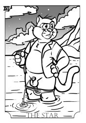 anthro beer clothes_down disney douglas_benson feline furry male monochrome neenya partially_submerged peeing solo standing_in_water swimming_trunks talespin tarot whiskers