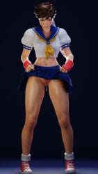 1girls 3d capcom cum_in_pussy female female_only footwear fortnite handwear headwear human pale_skin sakura_kasugano schmutzastoria skirt_lift solo street_fighter