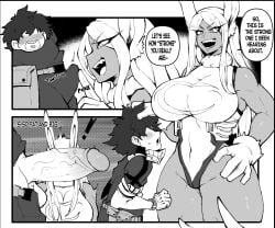 1boy 1girls alternate_height balls big_breasts big_penis big_veins black_and_white boku_no_hero_academia breasts bulge bunny_ears cock_shock dark-skinned_female dark_skin english_text erect_penis erection erection_under_clothes fangs female gonzalo_costa hero_outfit_(mha) huge_breasts huge_cock huge_penis huge_veins hyper_penis imminent_sex izuku_midoriya large_penis larger_female light-skinned_male long_hair long_penis male miruko monochrome muscular_female my_hero_academia open_mouth penis penis_awe penis_out rabbit_humanoid rumi_usagiyama size_difference small_but_hung smaller_male smile speech_bubble straight taigerarts testicles text veiny_penis white_hair