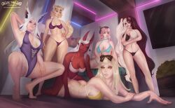 2022 6+girls akumi animal_ears areola_slip areolae_slip armpits barefoot beret bikini bikini_bottom bikini_top black_and_white_hair black_and_white_swimsuit black_hair black_swimsuit black_swimwear blonde_hair blue_swimsuit blue_swimwear bow breasts breasts_apart bunny_ear bunny_ears bunny_girl bunnygirl cat_ears cat_girl cat_tail catgirl cleavage confident crossed_arms demon_girl demon_horns dog_ears dog_girl doggirl dya_rikku_(vtuber) earrings fox_ears fox_girl foxgirl group group_picture hair_bow half-dressed half_angel half_demon half_dressed half_naked half_nude highres horns indoors large_breasts laying_down laying_on_ground laying_on_stomach legs_apart legs_spread light-skinned light-skinned_female long_hair looking_at_viewer low-angle_view lying medium_breasts momotexx_(vtuber) monokini multiple_girls navel nipple_peek nipple_slip one-piece_swimsuit oni oni_female oni_girl oni_horns open_mouth orange_eyes oscar_the_lewd parted_lips pierced pierced_belly_button piercing piercings pink_hair plushie pointy_ears purple_bikini purple_eyes purple_swimsuit purple_swimwear rabbit_ear rabbit_ears rabbit_girl red_eyes red_skin ribbon ribbons scar scar_on_face scars scars_all_over scars_on_arm scars_on_thighs scrunchie short_hair sitting sitting_on_couch sitting_on_person small_hat smile squatting squchan_(vtuber) standing stomach strapless swimsuit swimwear tail television television_screen tv two-tone_hair two-tone_swimsuit two_tone_hair very_long_hair violet_swimsuit virtual_youtuber vyugen watermark white_hair white_swimsuit white_swimwear yellow_eyes yellow_hair yellow_swimsuit yellow_swimwear yenko yuniiho_(character)