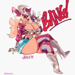 1girls big_lips bimbo bimbofication cow_girl cowboy_hat female_only huge_breasts large_breasts large_lips pink_cowboy_hat ramslammy thick_thighs