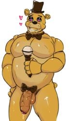 bara bear dick erection five_nights_at_freddy's fnaf furry gay golden_freddy golden_freddy_(fnaf) hat ling12110 looking_at_another male male_only nude pecs pervert precum saliva yellow_body