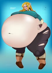 belly belly_inflation big_belly big_breasts blonde_hair breasts breath_of_the_wild female huge_belly huge_breasts hyper_pregnancy inflated_belly inflation makarokono nipple_bulge pregnant princess_zelda the_legend_of_zelda thick_thighs torn_clothes zelda_(breath_of_the_wild)