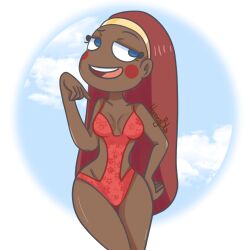 bikini blue_eyes brown_skin dark-skinned_female fhs fhsz3r0 fnafhs fnafhs_z3ro fnafhsrule34 homerbls honneybls red_hair toddy_(fnafhs)