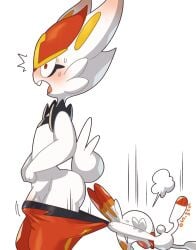 ass assisted_exposure blush cinderace hi_res male nintendo pantsing pokémon_(species) pokemon pulling_pants_down scorbunny sumiso surprised_expression video_games