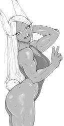 1girls ass athletic_female breasts bunny_ears bunny_tail dark-skinned_female dark_skin female female_focus female_only greyscale kemonomimi long_hair mature_female miruko monochrome muscular_female my_hero_academia plump_ass rumi_usagiyama shadertoons shiny_skin solo standing swimsuit thick_thighs