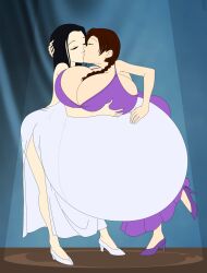 2girls belly big_belly big_breasts breasts female hand_on_belly huge_breasts hyper_pregnancy kissing massive_belly pregnant saburox yuri yuri