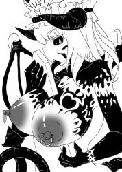 black_sclera corruption dark_persona demon demon_girl demon_horns demon_tail demon_wings drawn eiki_shiki huge_breasts implied_transformation licking long_tongue nipple_piercing nipples post_transformation rod_of_remorse slit_pupils succubus touhou transformation