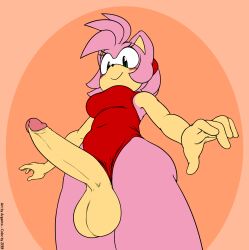 1futa amy_rose anthro argento balls big_balls big_breasts big_penis blush breasts clothing color_edit erection eulipotyphlan fingers futa_only futanari genitals hedgehog hi_res humanoid_genitalia humanoid_hands intersex looking_down low-angle_view mammal one-piece_swimsuit penis presenting presenting_penis sega simple_background smile solo sonic_(series) sonic_the_hedgehog_(series) standing swimwear thick_thighs zeer