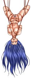 arms_behind_back blue_eyes blue_hair bondage breasts earrings female female_only harem_heroes light-skinned light-skinned_female only_female solo solo_female solo_focus tied_up tied_upside_down upside-down