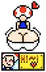 1boy ass ass_cleavage big_ass big_butt butt butt_crack english_text fat_ass fat_butt heart huge_ass huge_butt male male_only mario_(series) nintendo pixel_art solo text thick_ass thick_butt toad_(mario) torbincrow1987 transparent_background